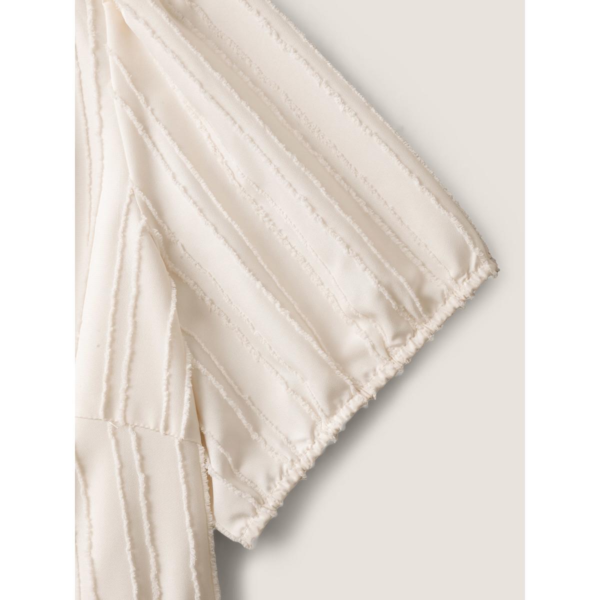 Plus Size Textured V-Neck Pockets Solid Midi Dress Ivory Women V-neck Short sleeve Curvy BloomChic 22-24/3X Product Image