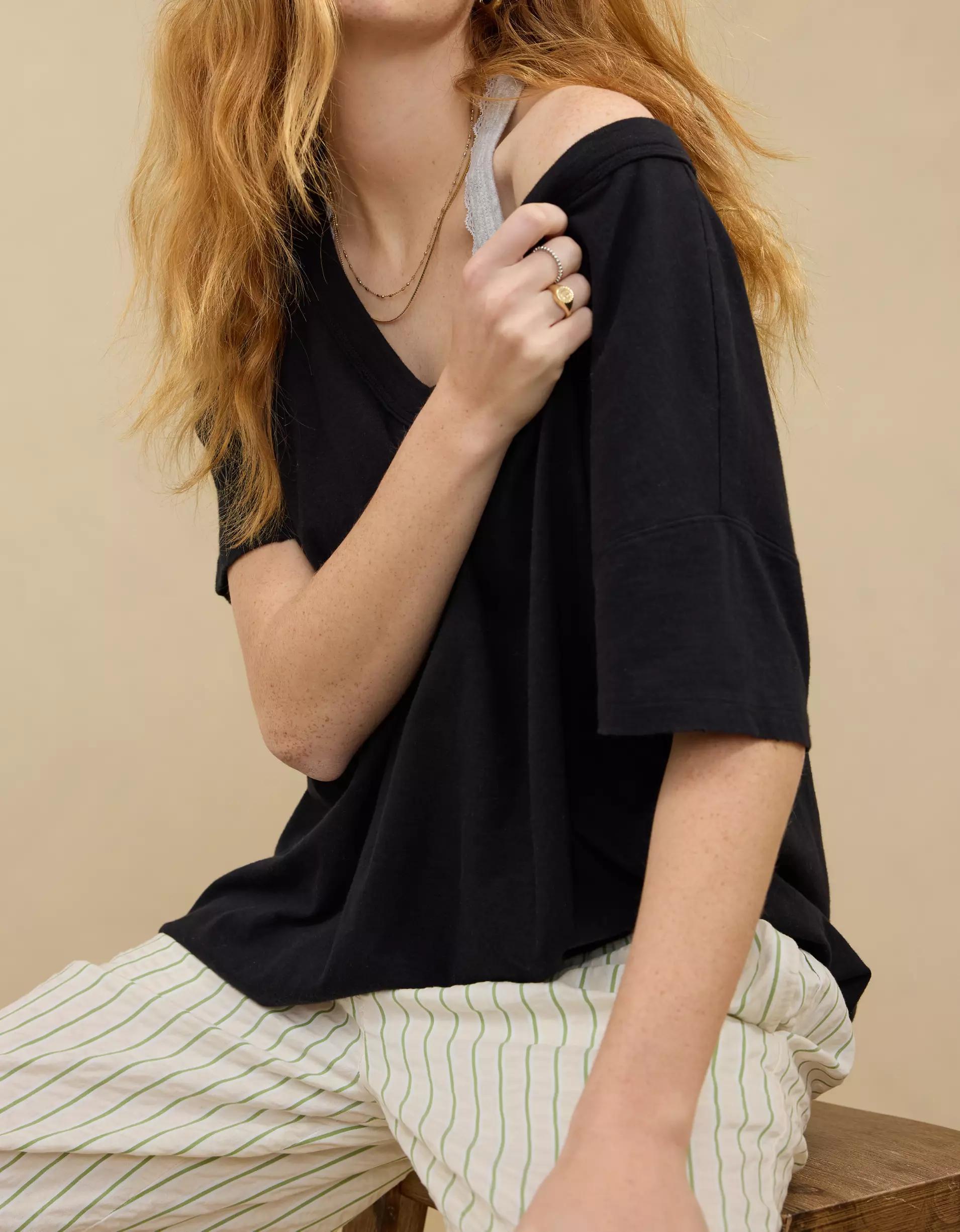 Aerie Oversized V-Neck Boyfriend T-Shirt Product Image