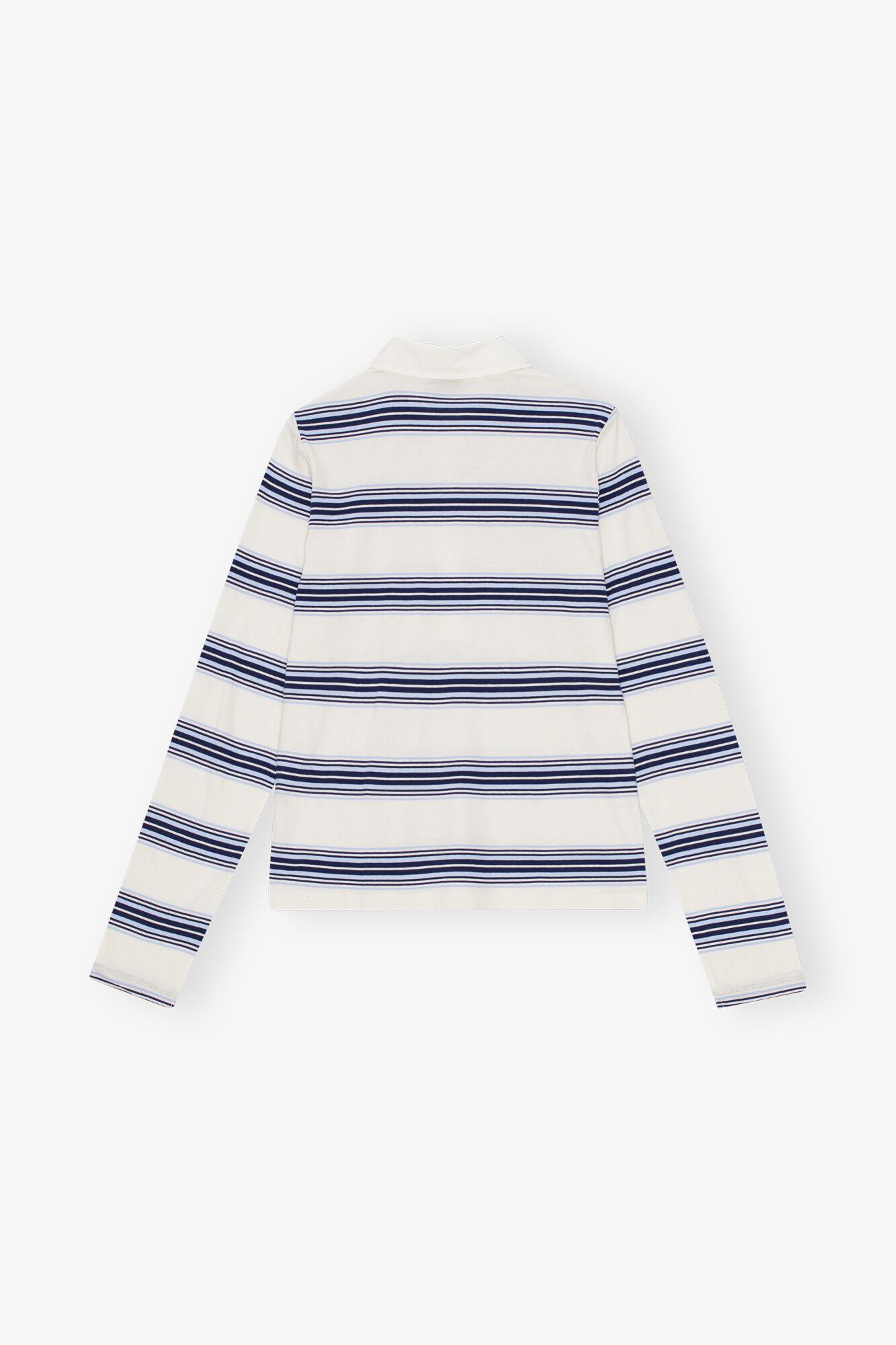 Blue Striped Long Sleeve Polo Shirt Product Image