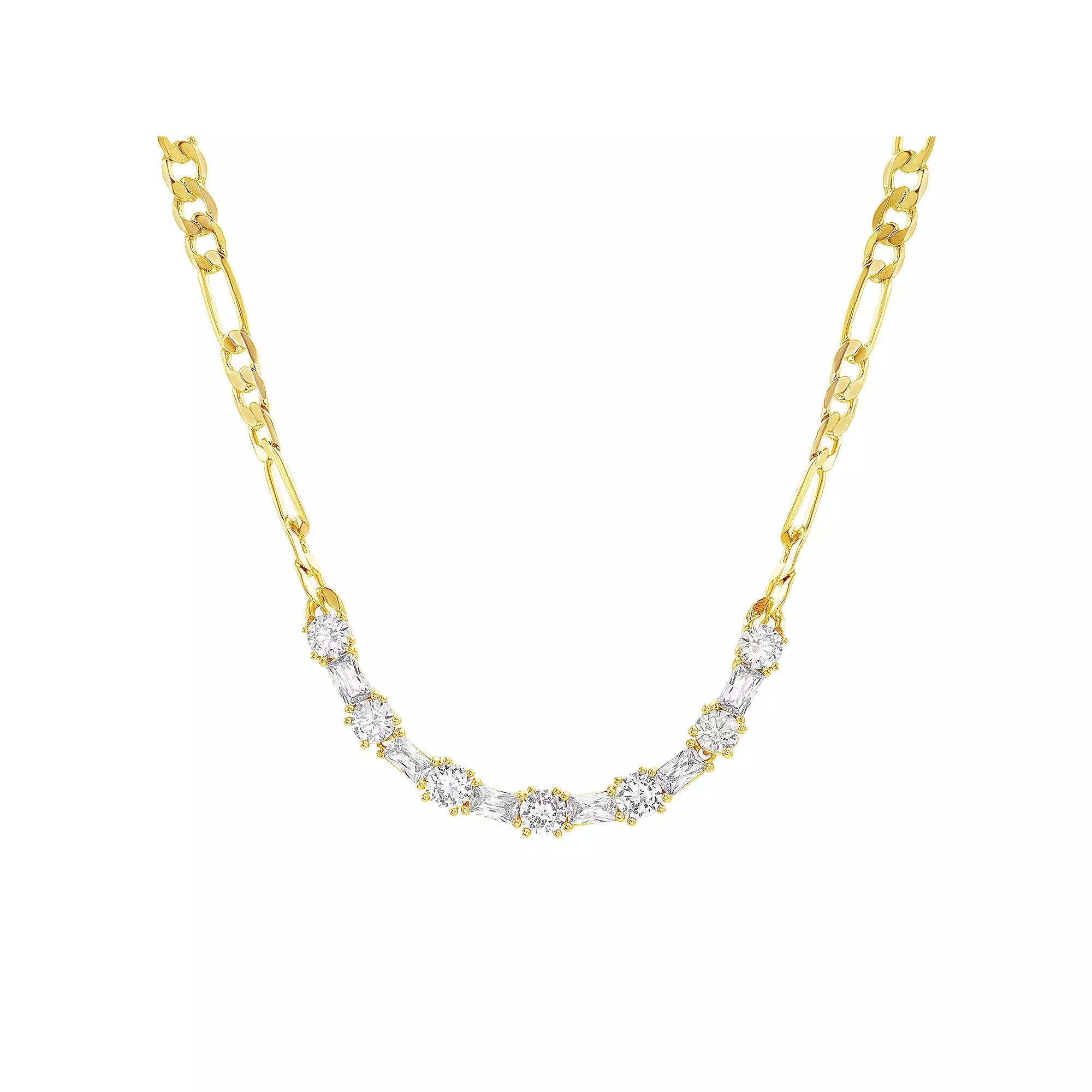 Paige Harper 14k Gold Over Recycled Brass Cubic Zirconia Figaro Chain Necklace, Womens Gold Tone Clear Product Image