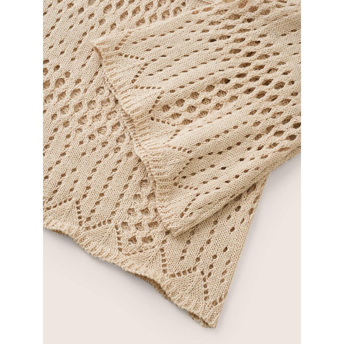 Plus Size Plain Cable Knit Scoop Neck Bell Sleeve Pullover Apricot Women Casual Long Sleeve Scoop Neck Everyday Pullovers BloomChic 10/M Product Image