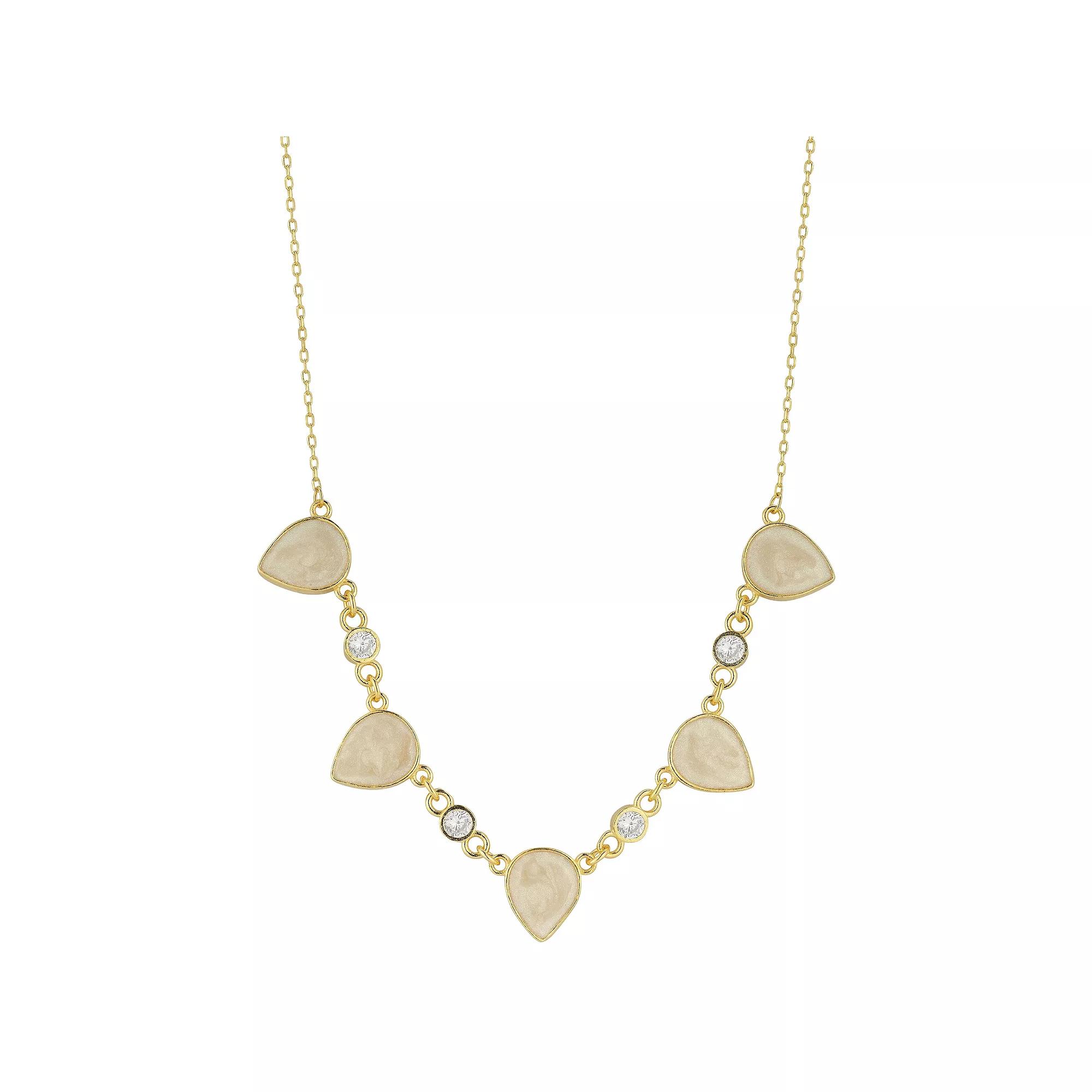 Sunkissed Sterling Cubic Zirconia & Mother-of-Pearl Necklace, Women's, Size: 17", Gold Tone Product Image