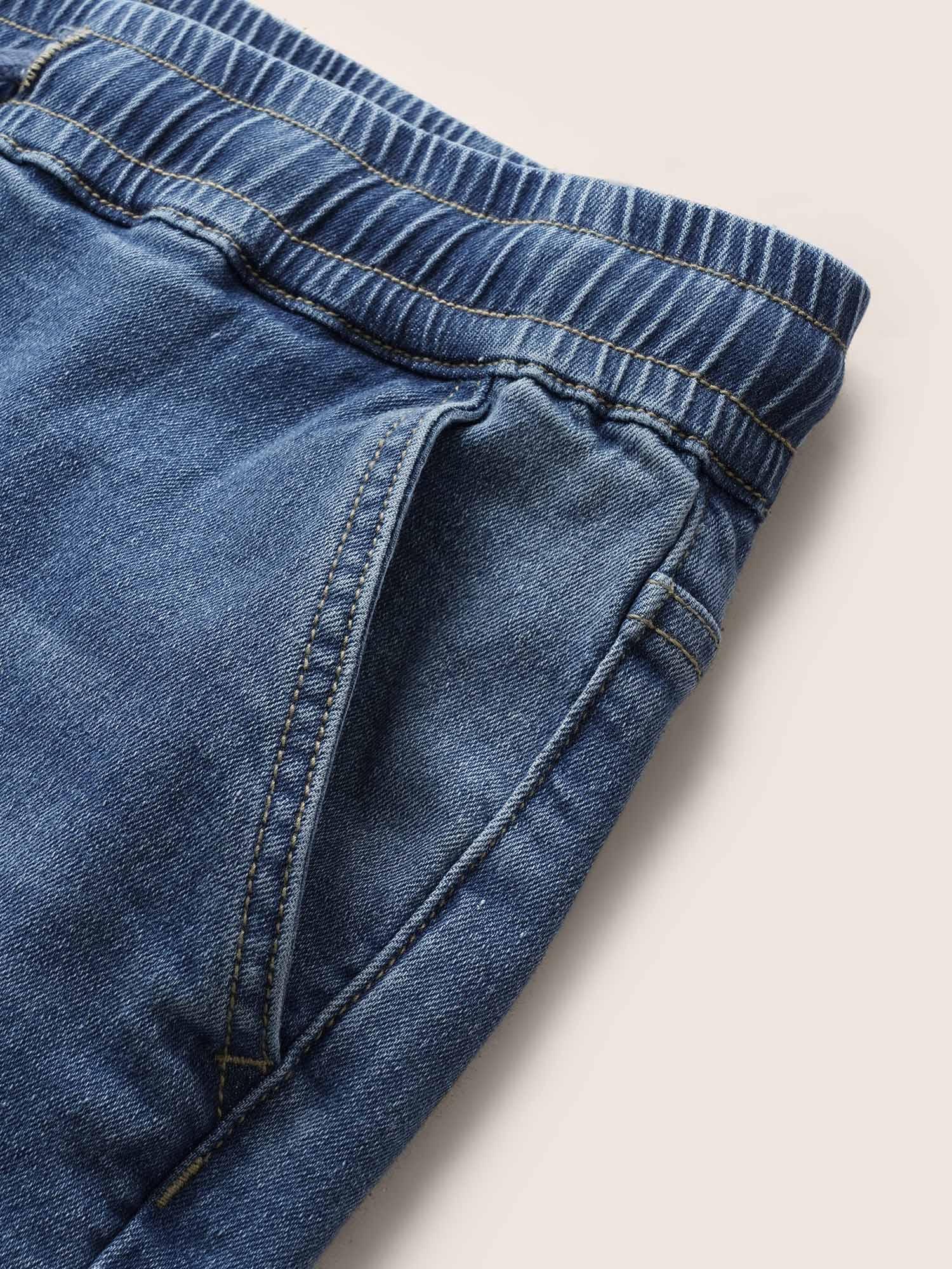 Light Wash Elastic Waist Drawstring Denim Shorts Female Product Image