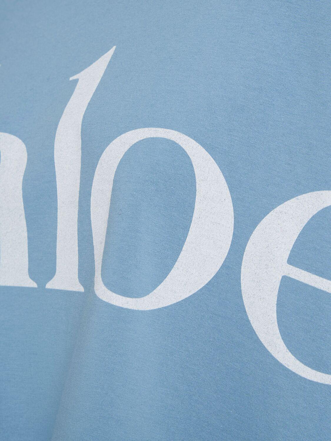 CHLOÉ Women Light Blue Jersey Cropped Logo T-shirt Product Image