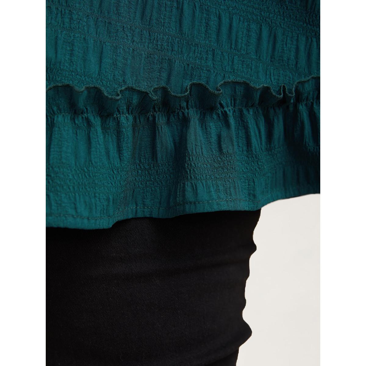 Plus Size Cyan Textured Spliced Ruffle Edge Top Women Leisure Short sleeve Round Neck Casual Blouses BloomChic 18-20/2X Product Image