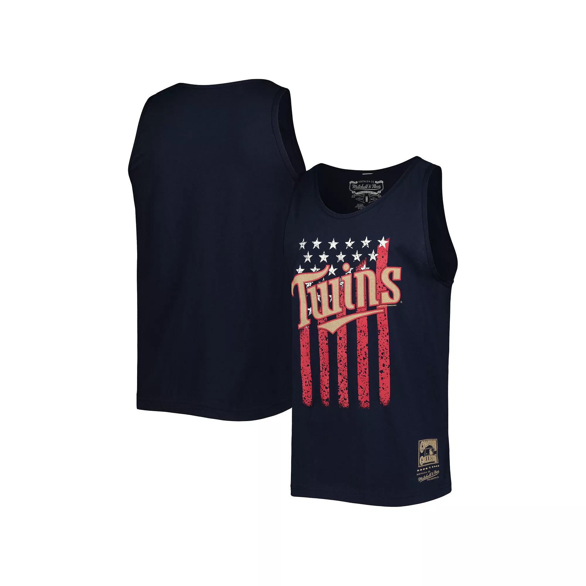 Men's Mitchell & Ness Navy Minnesota Twins Cooperstown Collection Stars and Stripes Tank Top,  Product Image