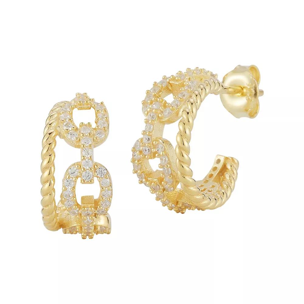 Sunkissed Sterling Cubic Zirconia Double Ring Huggie Hoop Earrings, Women's, Gold Tone Product Image