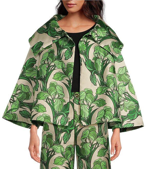 Buru Grace Printed Brocade Oversized Point Collar 3/4 Sleeve Cropped Coat Product Image