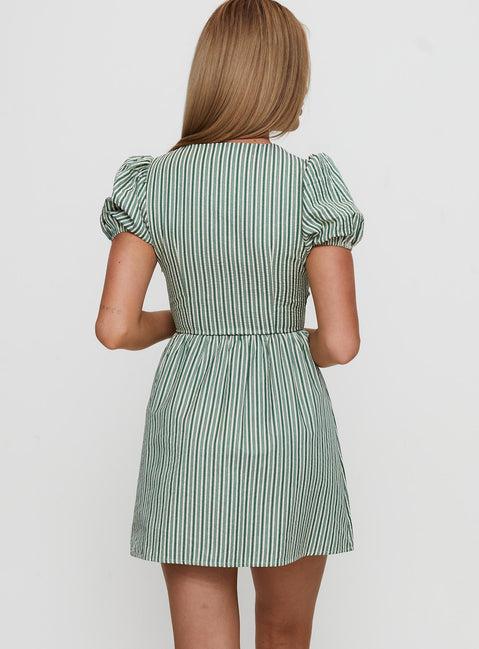Nurture Bow Mini Dress Green Stripe Product Image