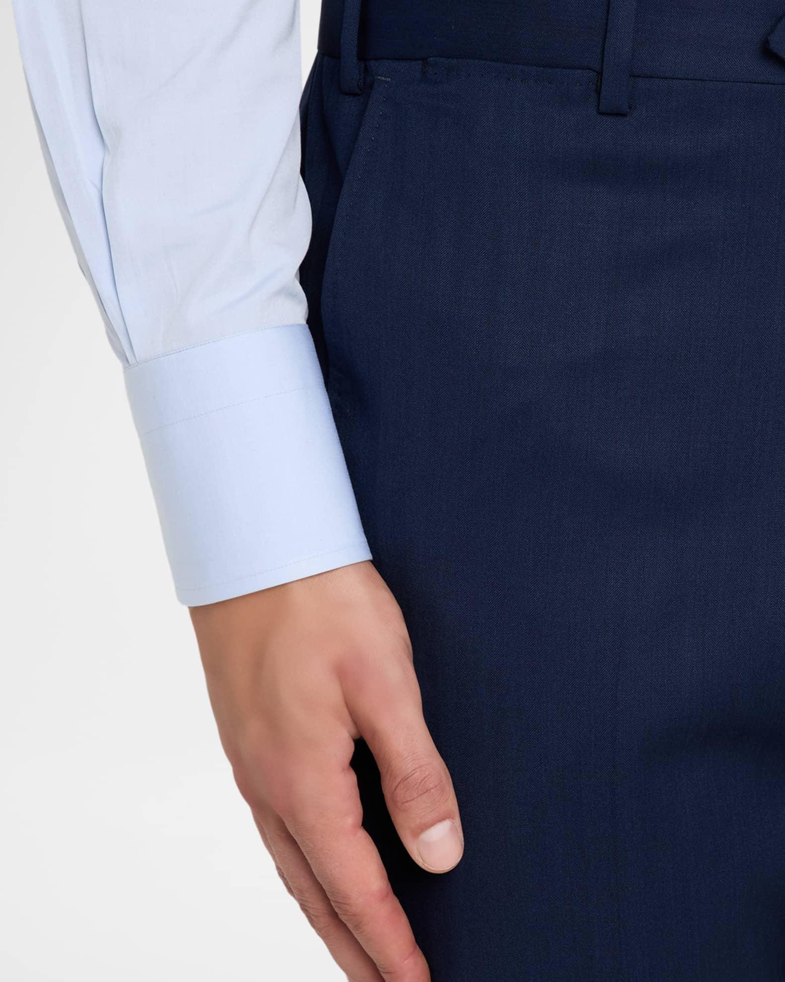 Men's 130s Wool Micro-Herringbone Peak Lapel G Line Suit Product Image