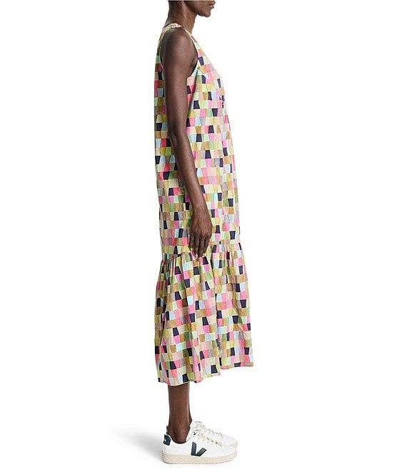 NIC + ZOE Colorfield Print Split V-Neck Sleeveless Ruffle Midi Dress Product Image