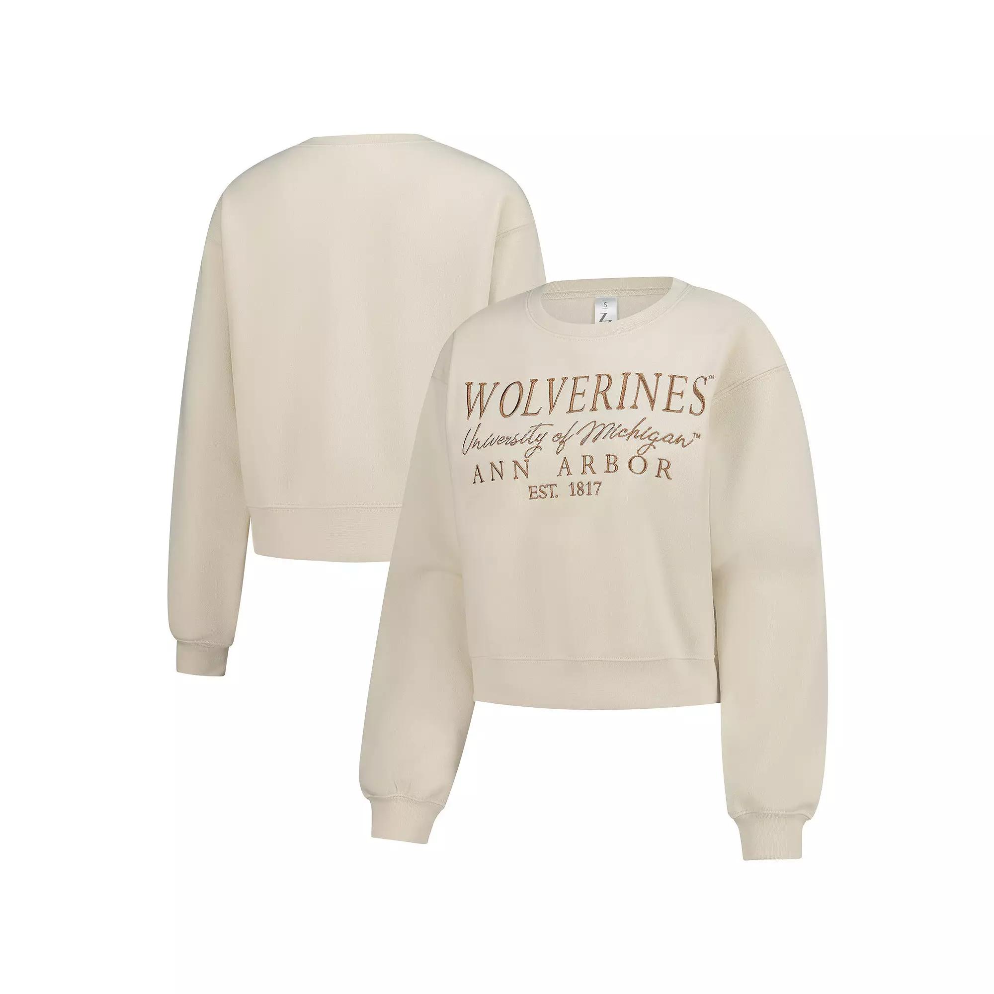Women's ZooZatz Sand Michigan Wolverines Cropped Crewneck Sweatshirt,  Product Image