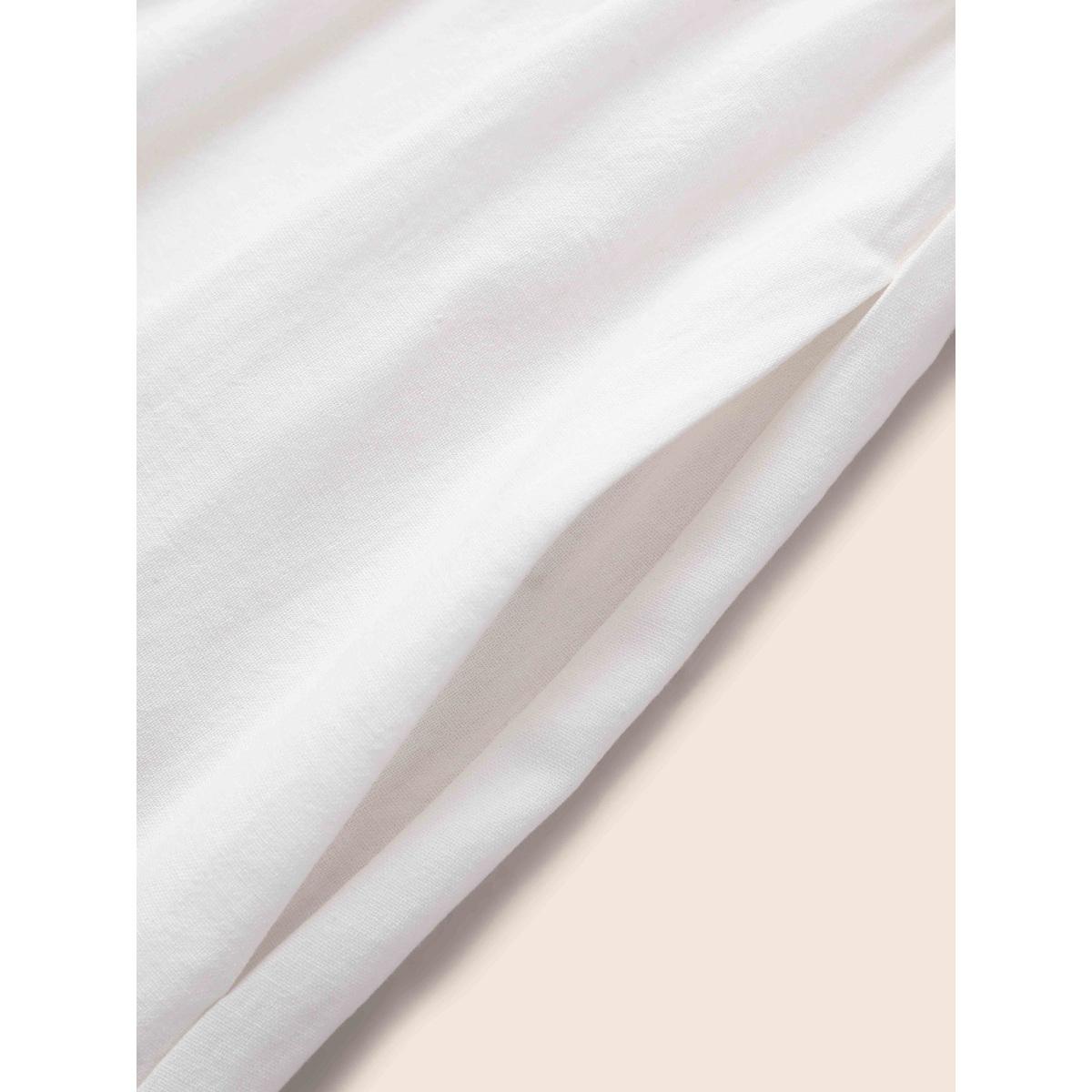 Plus Size Boho Embroidered Elastic Waist Lantern Sleeve Dress Beige Women Resort Embroidered V-neck Elbow-length sleeve Curvy BloomChic 18-20/2X Product Image