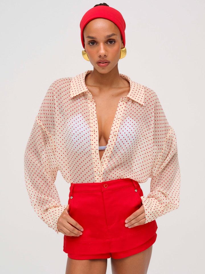 Love Dot Button-Up Top — Neutral Product Image