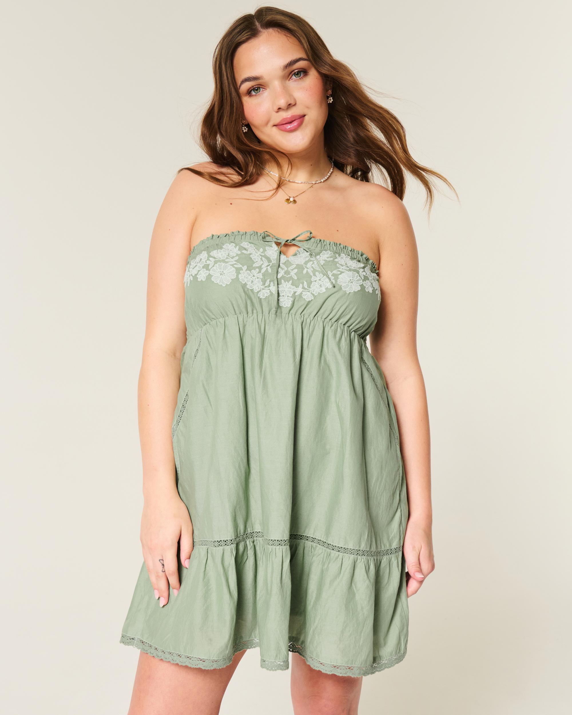Strapless Embroidered Babydoll Dress Product Image