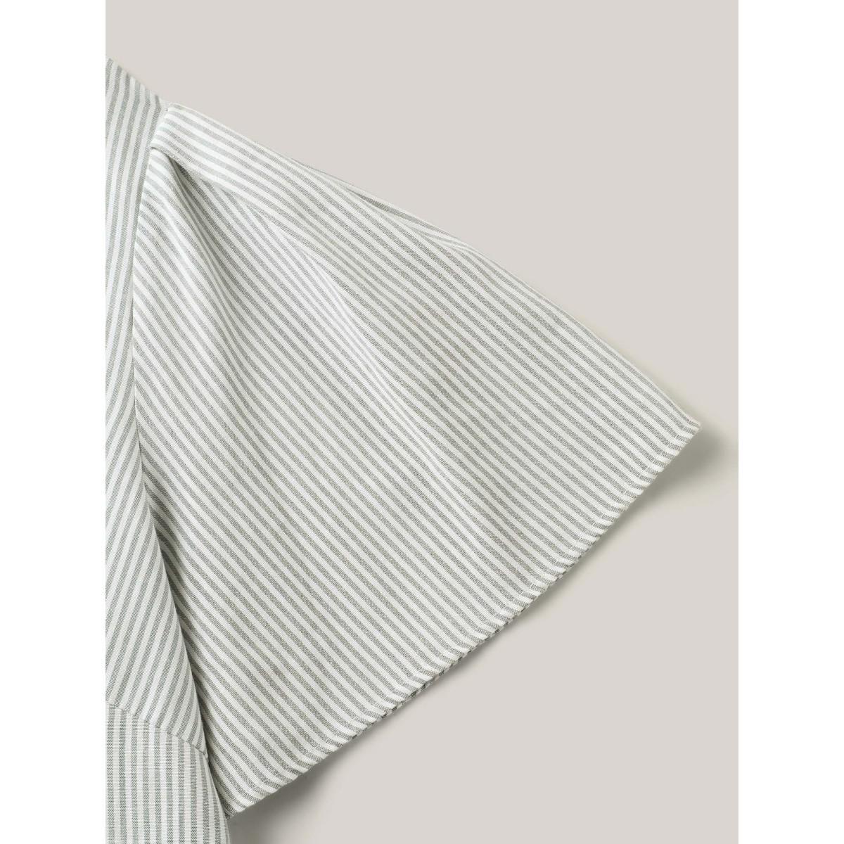 Plus Size Greenbean Striped Print Notched Collar Blouse Women Short sleeve Notched collar Work Blouses BloomChic 12/L Product Image