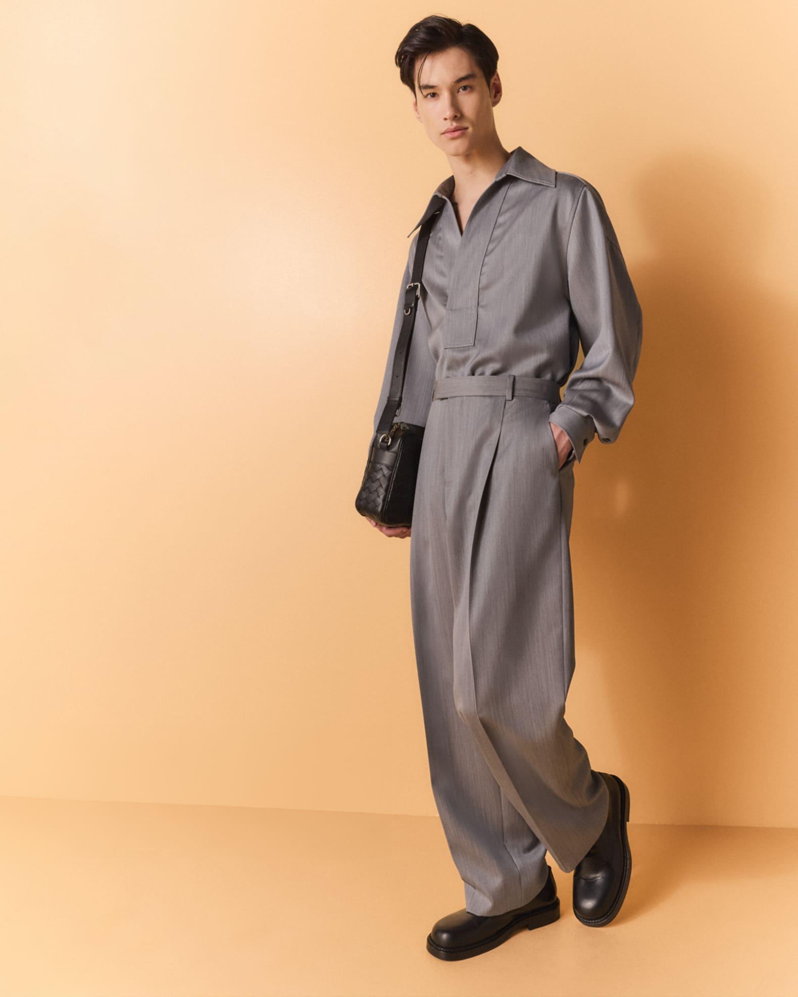 Men's Wool Chevron Pleated Wide-Leg Trousers Product Image