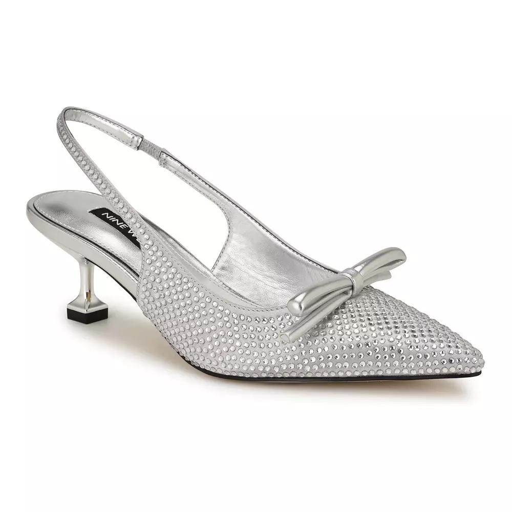 Nine West Wunder Women's Pointy Toe Slingback Dress Pumps, Size: 9, Silver Satin Product Image