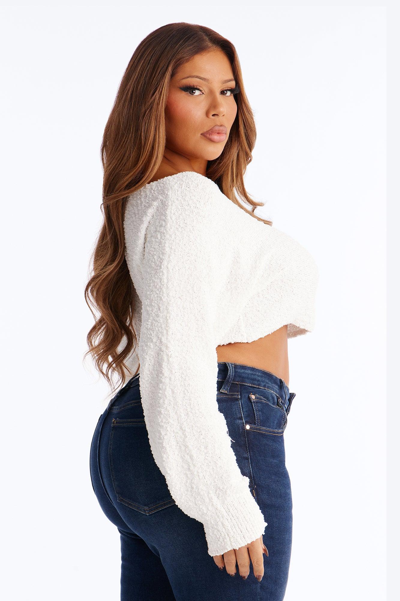 Comfy On Purpose Cropped Off Shoulder Sweater Top - Cream Female Product Image