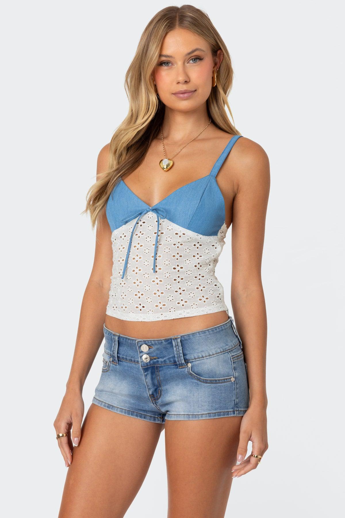 Denim & Eyelet Tank Top Product Image