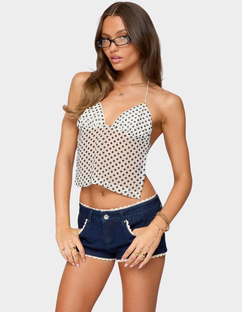 EDIKTED Polka Dot Backless Chiffon Top - WHITE Product Image