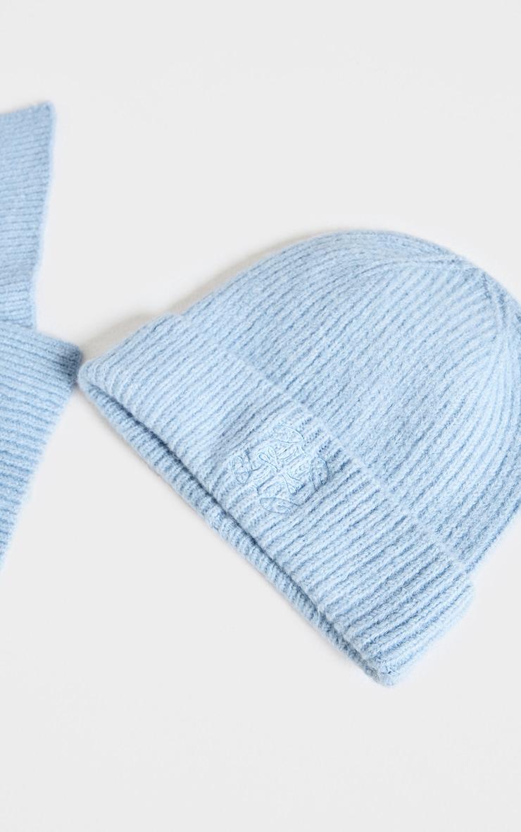 PRETTYLITTLETHING Blue Rib Logo Beanie Product Image