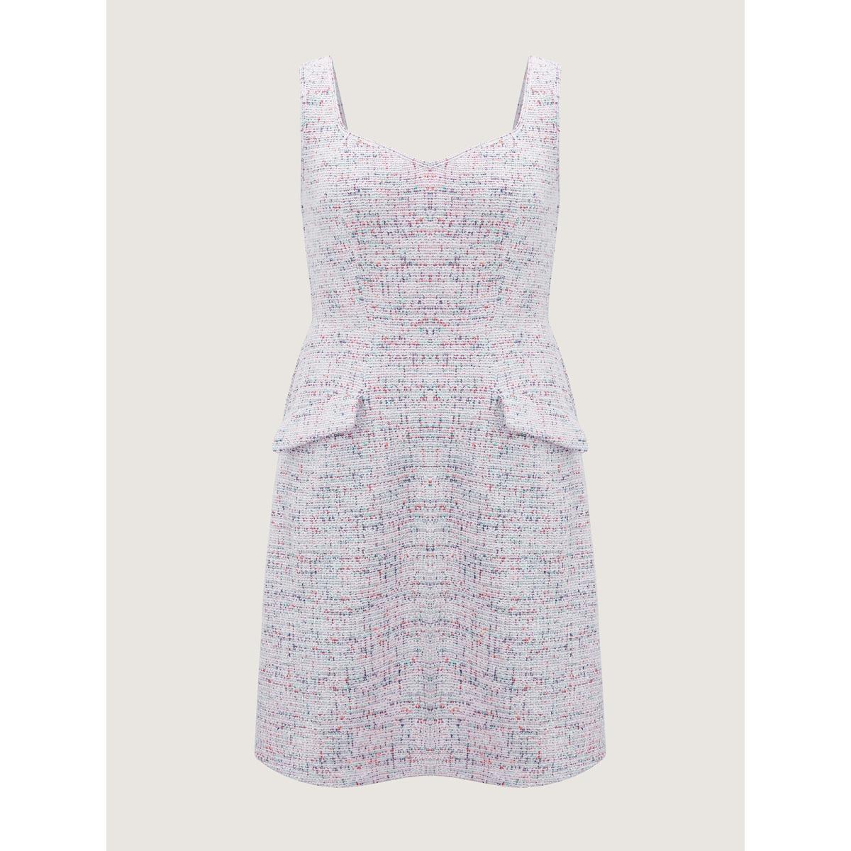 Plus Size Stretchy Tweed Shirred Back Pockets Midi Dress Multicolor Women Timeless Heart neckline Sleeveless Curvy BloomChic 30/6X Product Image