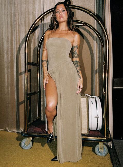 Inka Strapless Maxi Dress Taupe Product Image