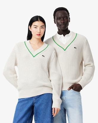 V Neck Striped Tennis Sweater Product Image