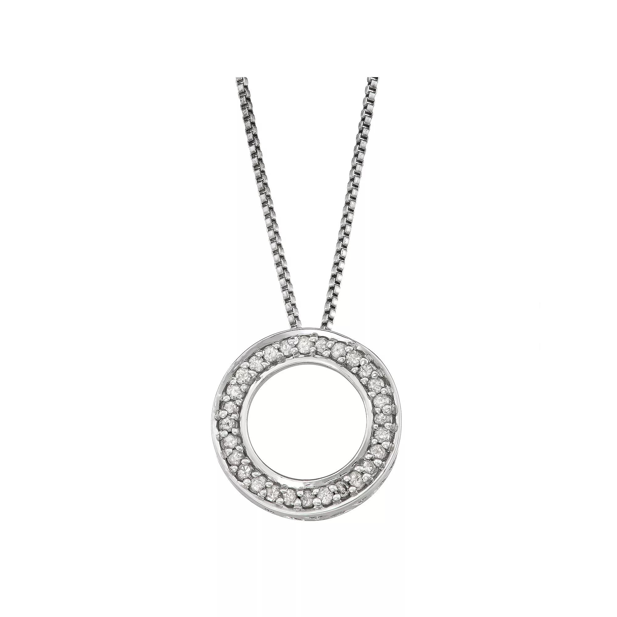 Sterling Silver 1/6 Carat T.W. Diamond Circle Pendant Necklace, Women's, Size: 18", Silver Tone Product Image