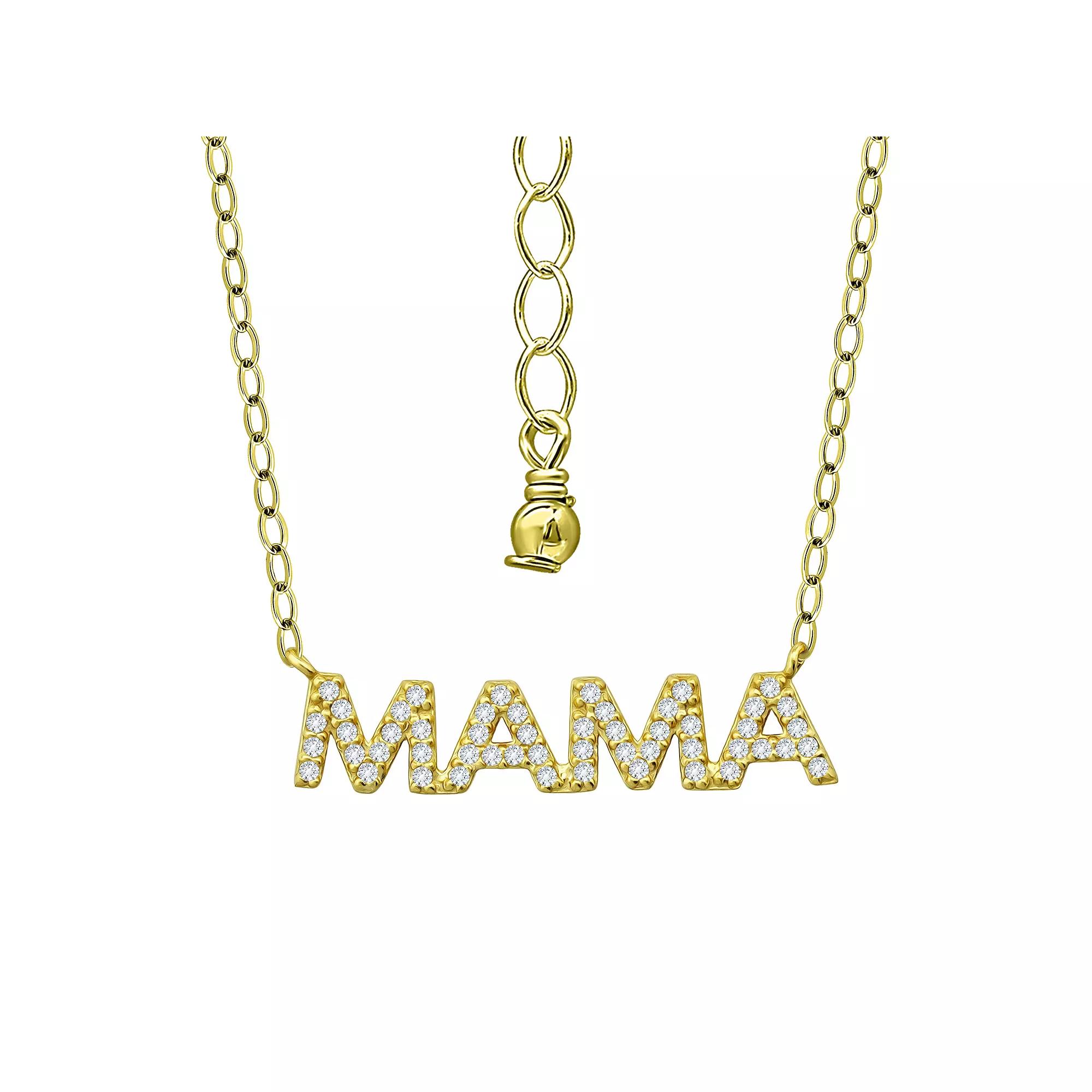 Aleure Precioso Sterling Silver Cubic Zirconia "MAMA" Necklace, Women's, Size: 18", Gold Tone Product Image
