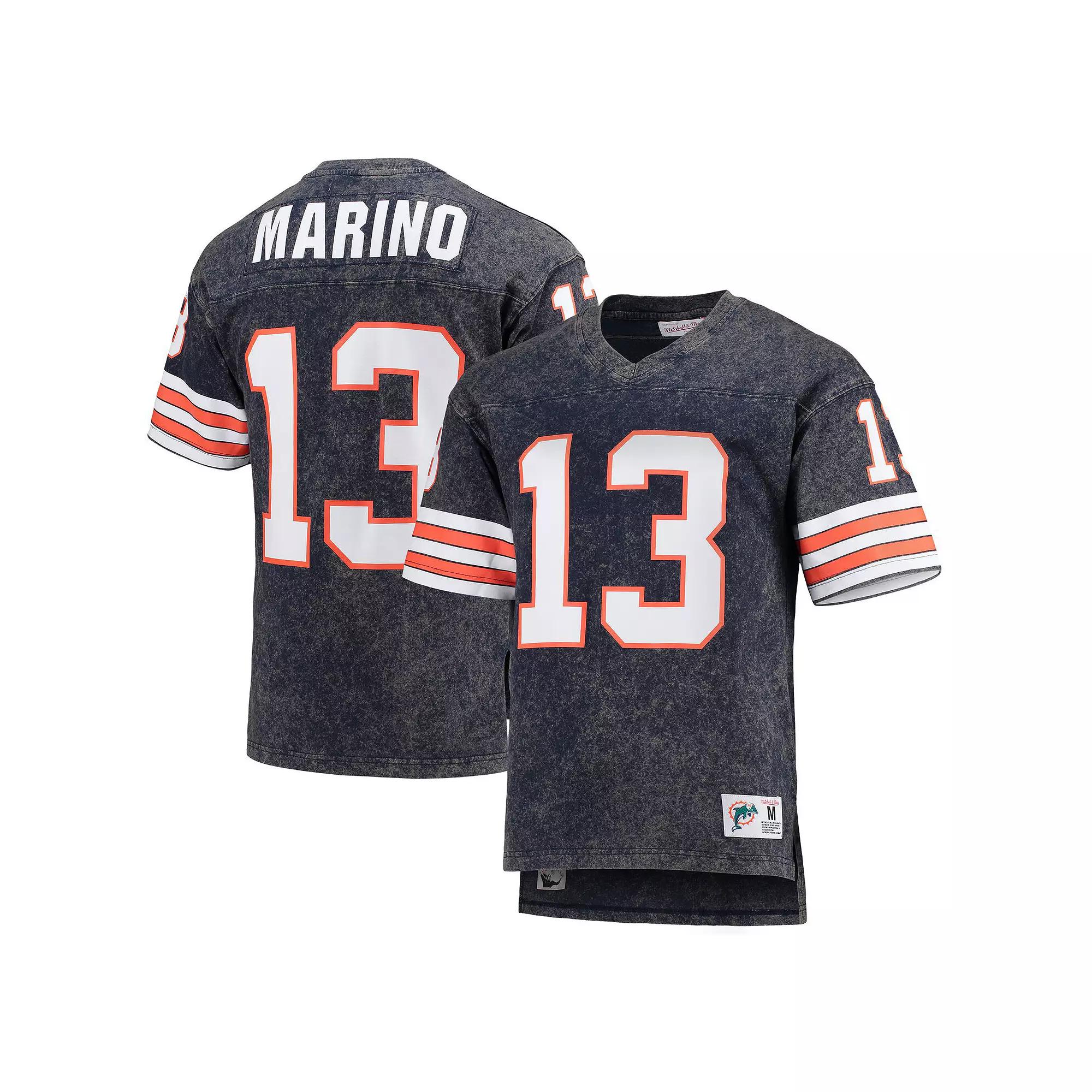 Men's Mitchell & Ness Dan Marino Navy Miami Dolphins Retired Player Name & Number Acid Wash T-Shirt, Size: Small, Blue Product Image