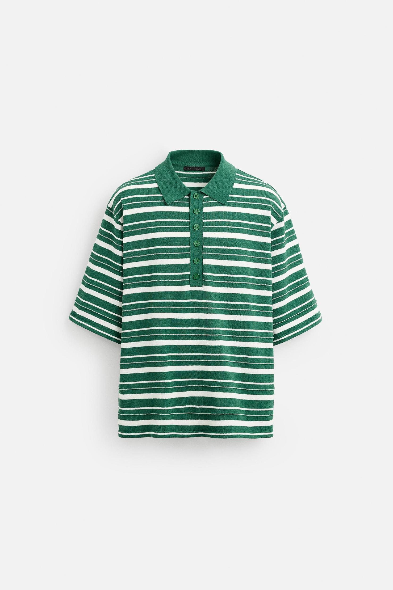 STRIPED TEXTURED KNIT POLO SHIRT Product Image