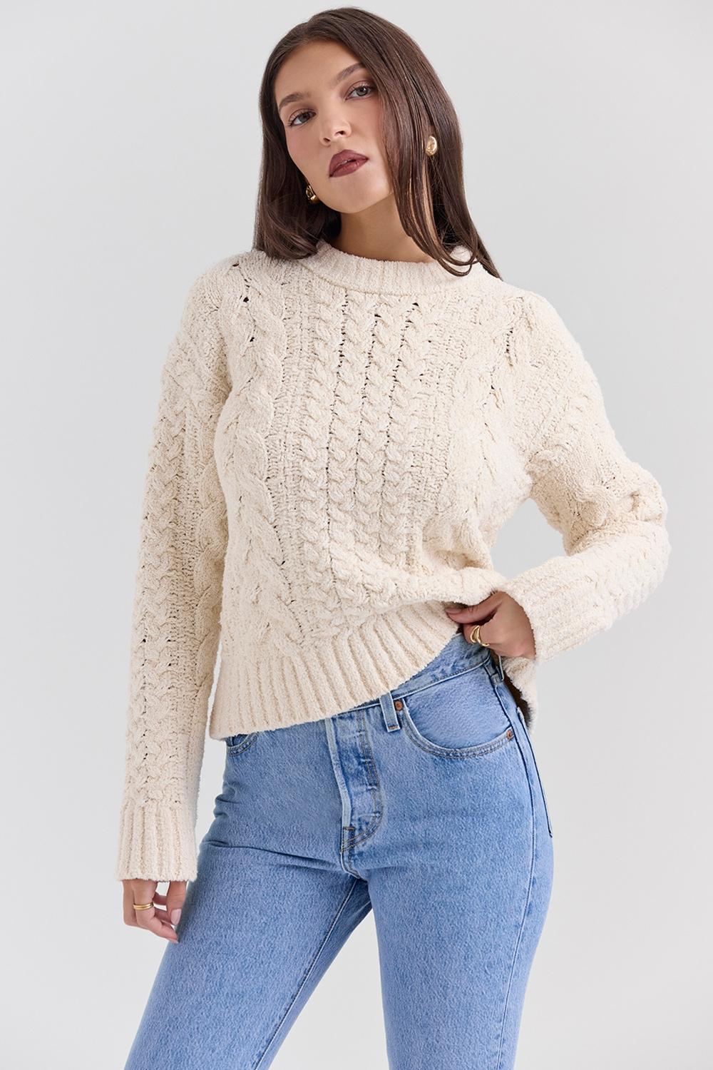 Jasper  cream chunky cable knit sweater - sale Product Image