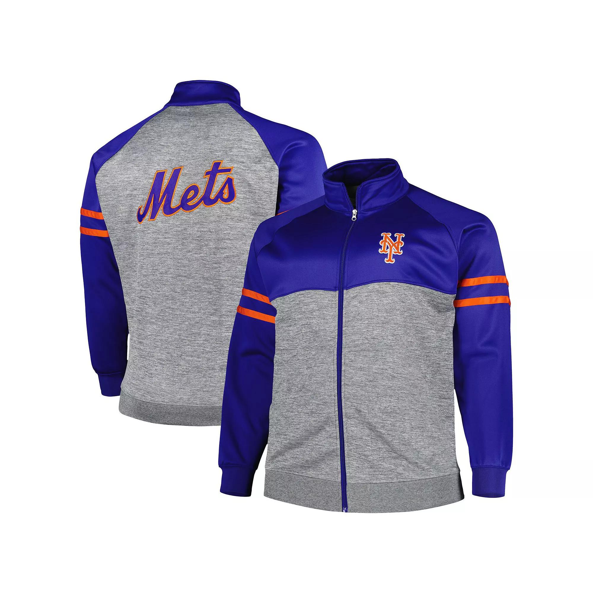 Men's Royal/Heather Gray New York Mets Big & Tall Raglan Full-Zip Track Jacket, Size: 5XB, Blue Product Image