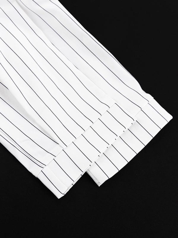 Irregular Clipping Long Sleeves Split-Joint Striped Lapel Blouses Product Image