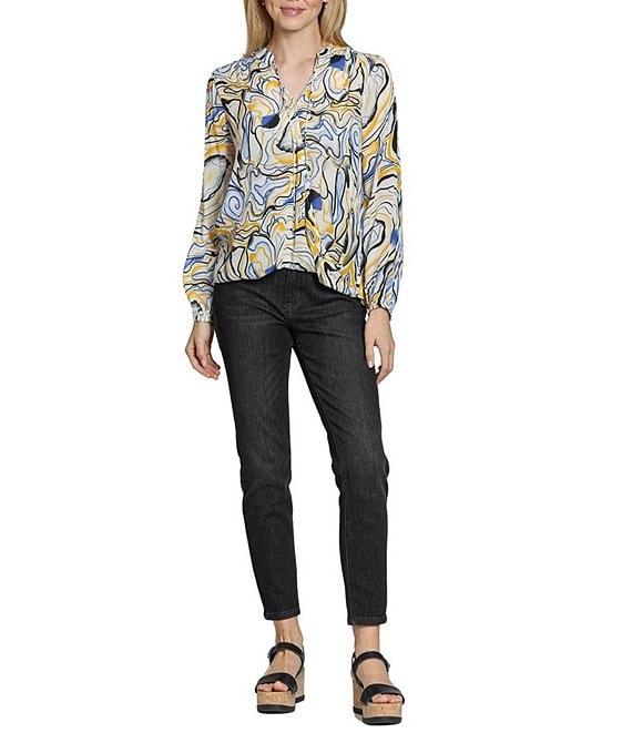 APNY Woven Printed V-Neck Tassel Long Sleeve Top Product Image