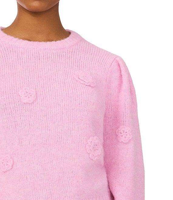 CeCe Knit Crew Neck Long Sleeve 3D Flower Sweater Product Image
