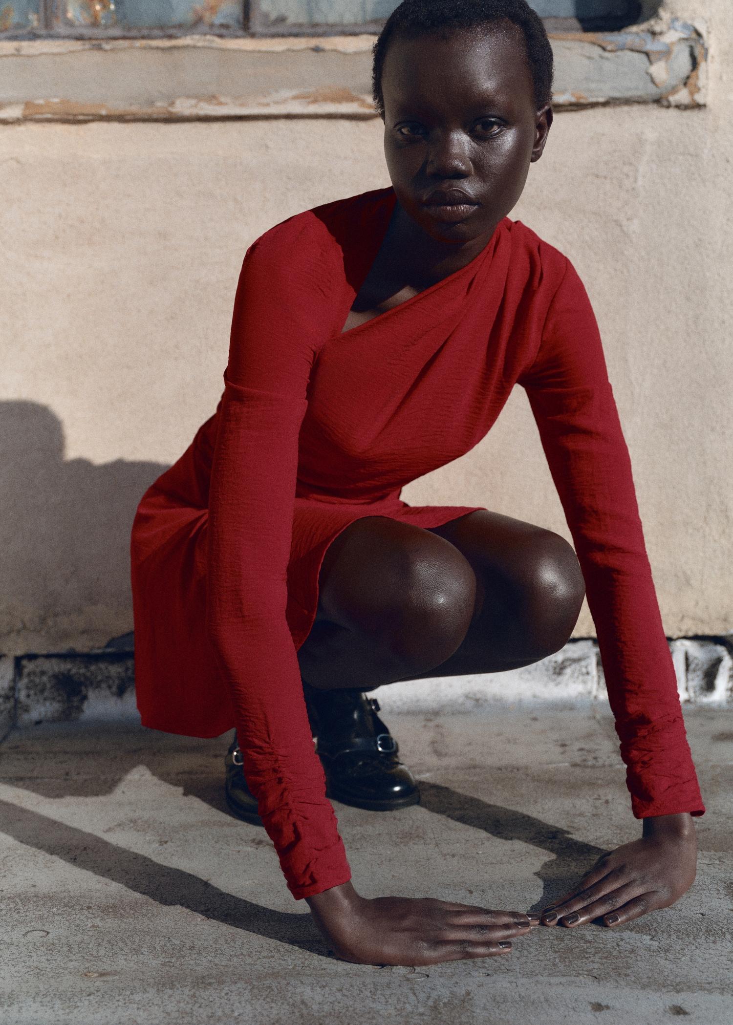 Asymmetric draped gown - Women | MANGO USA Product Image