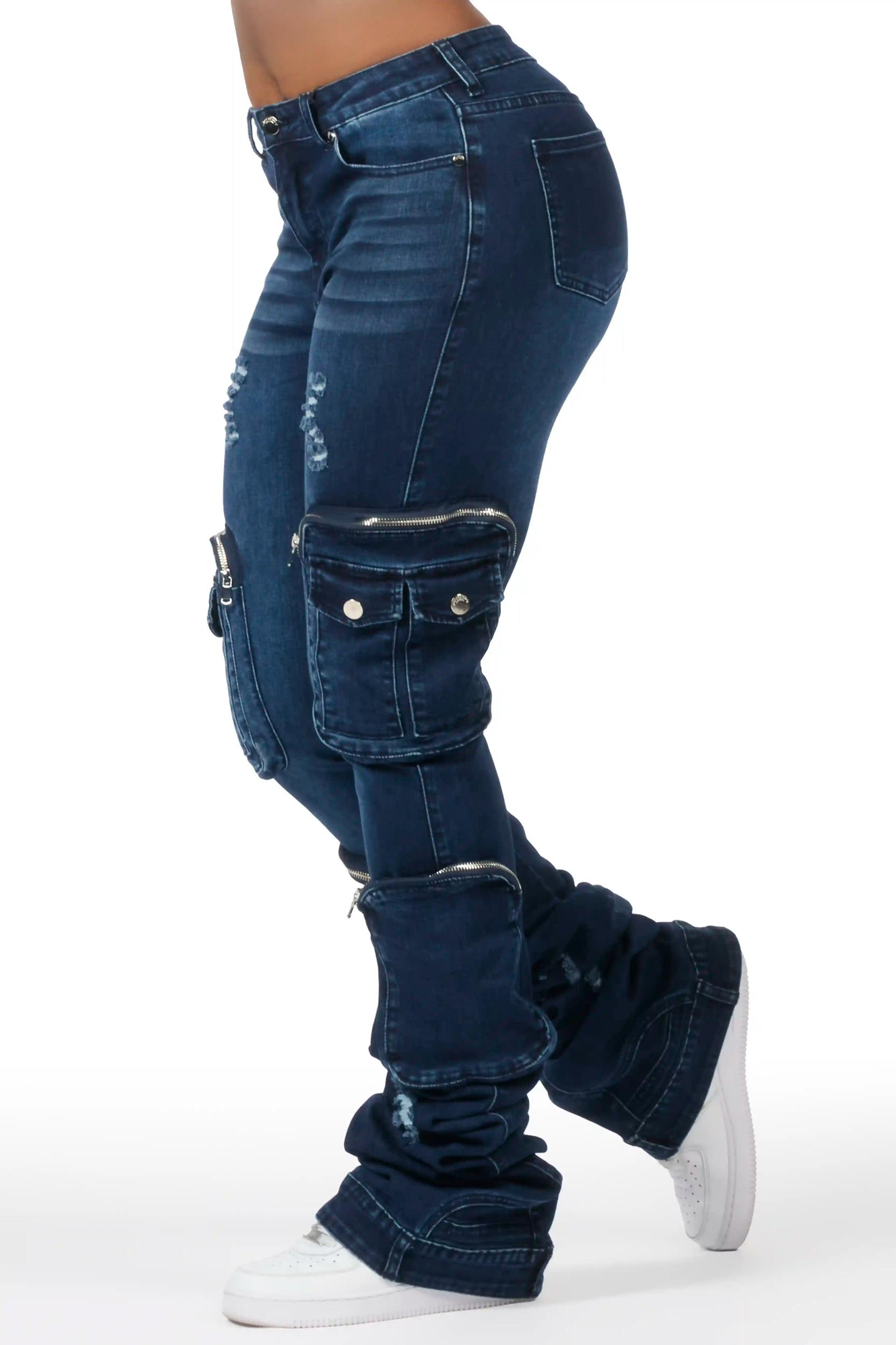 Alisson Dark Wash Cargo Super Stacked Jean Female Product Image