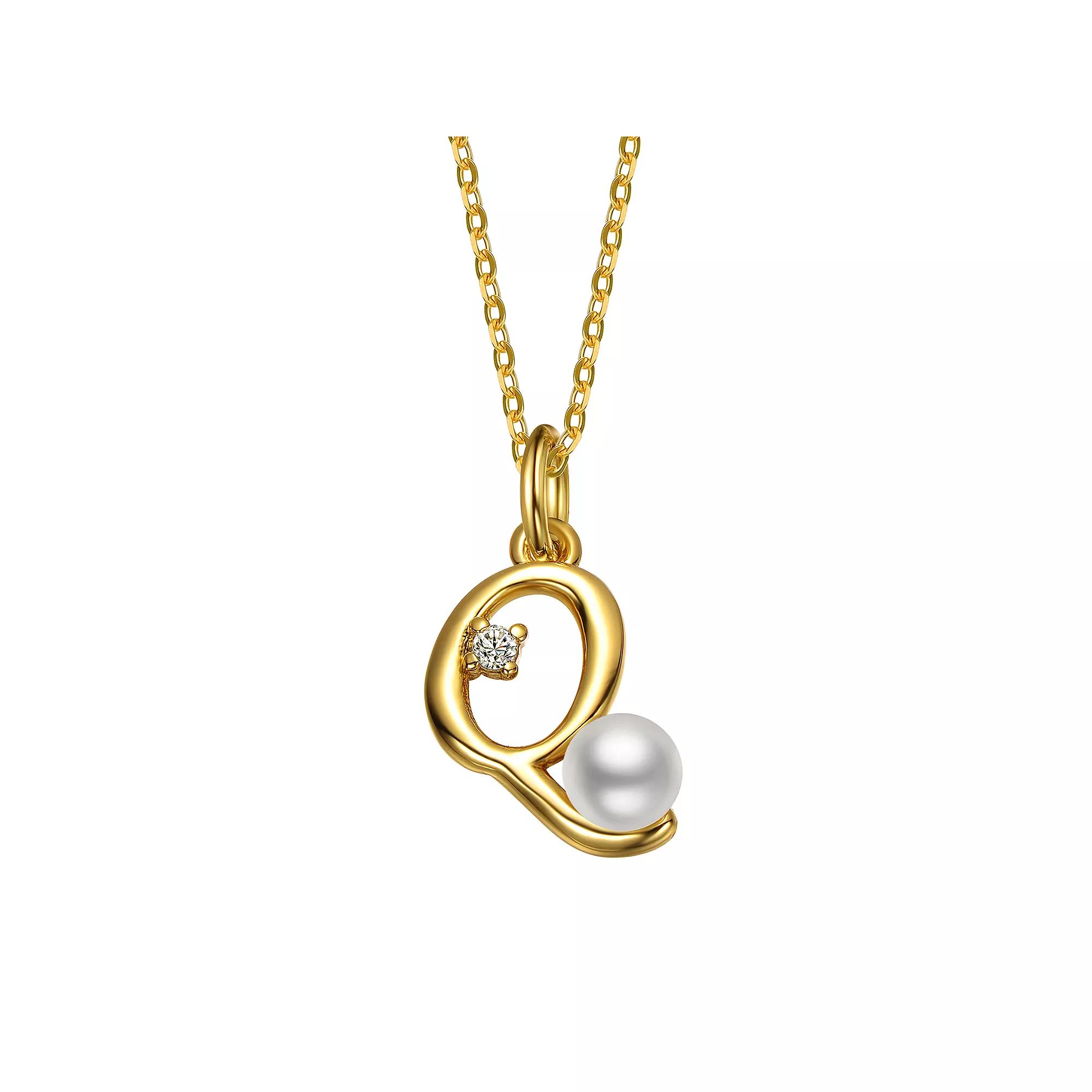 14k Gold Plated Simulated Pearl Initial Pendant Necklace, Womens Product Image