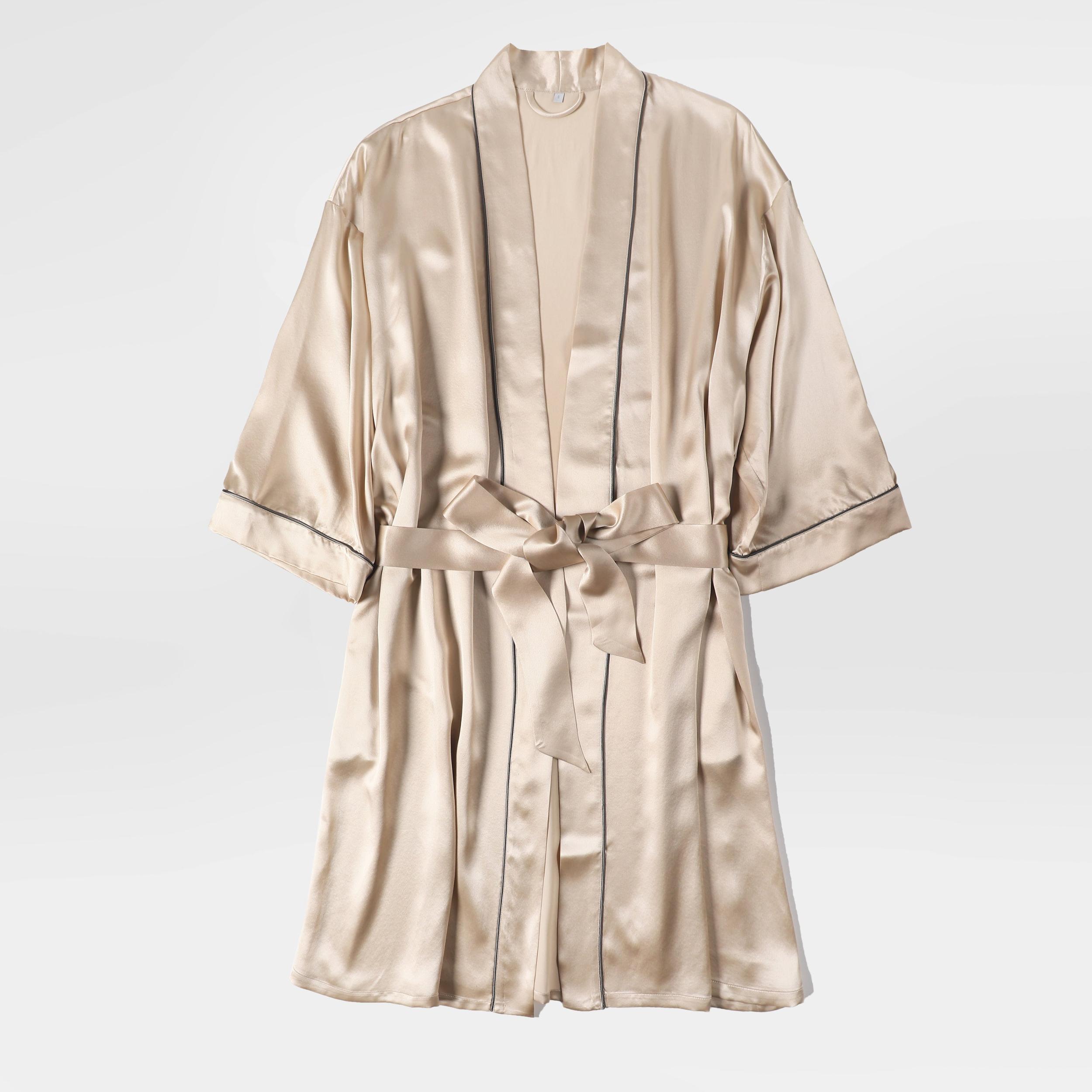 Gift Set | Pure Silk Beige Kimono Robe & Slip Dress | 22 Momme | Float Collection Product Image