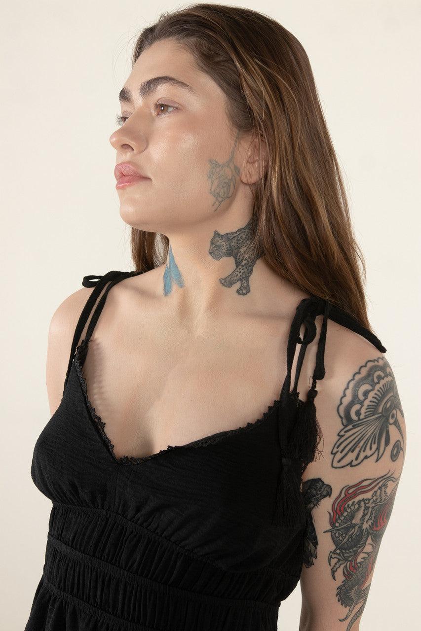 Black Elastic Empire Waist Maxi Dress Product Image