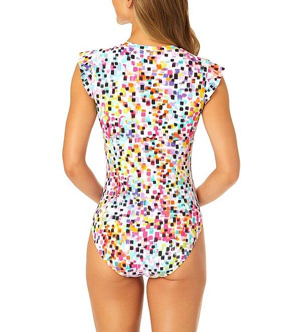 Anne Cole Abstract Dot High Neck Zip Front One Piece Swimsuit Product Image