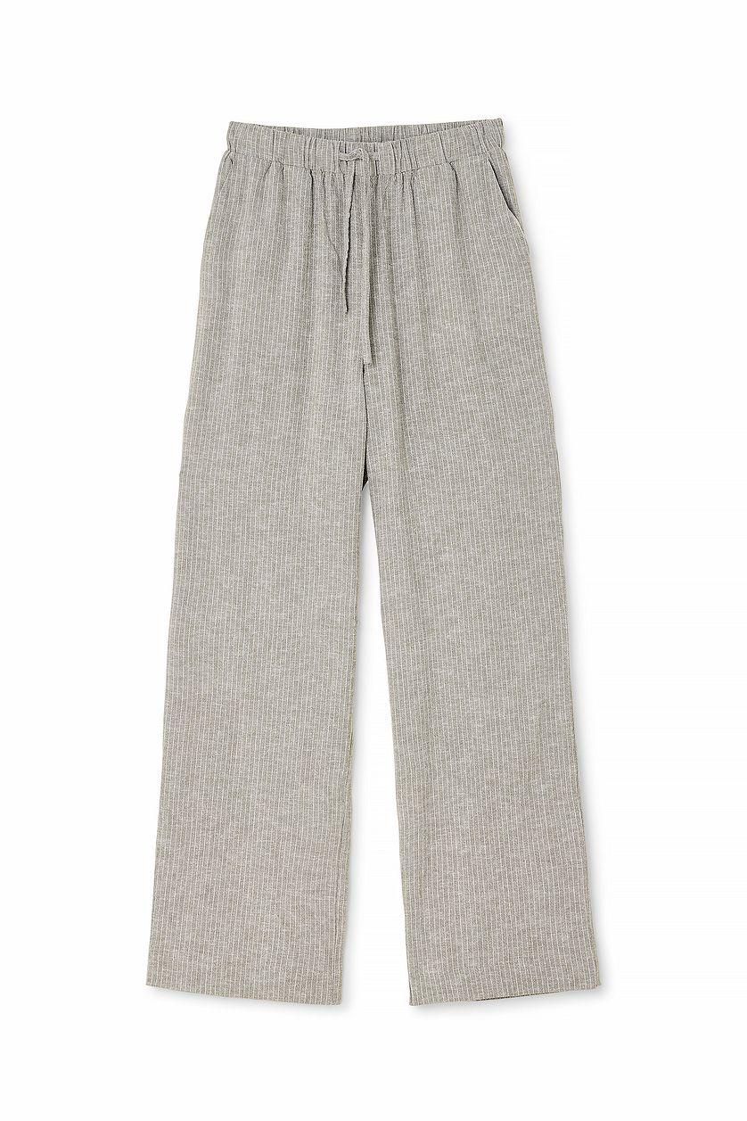 Striped Elastic Waist Linen Pants Product Image