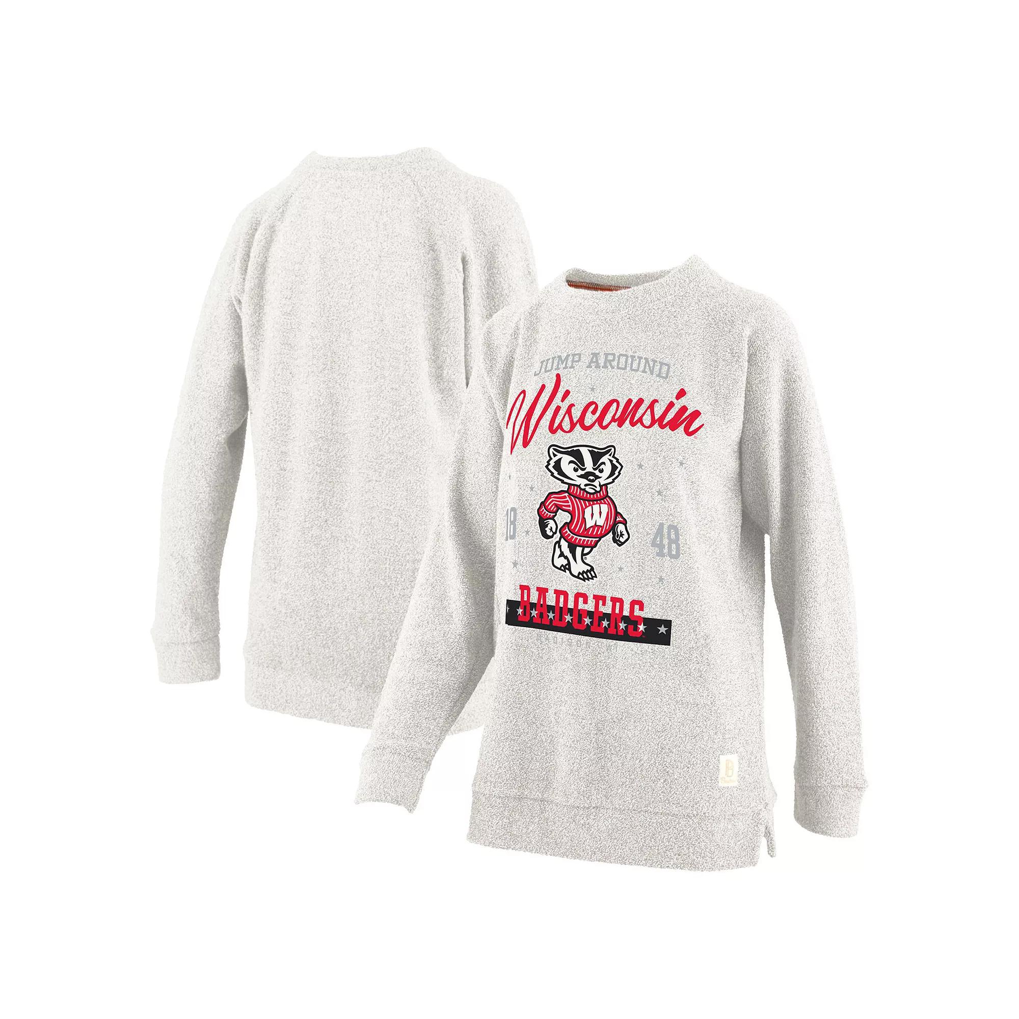 Women's Pressbox Oatmeal Wisconsin Badgers Plus Size Comfy Cairo Terry Pullover Sweatshirt, Size: 3XL, Team Product Image
