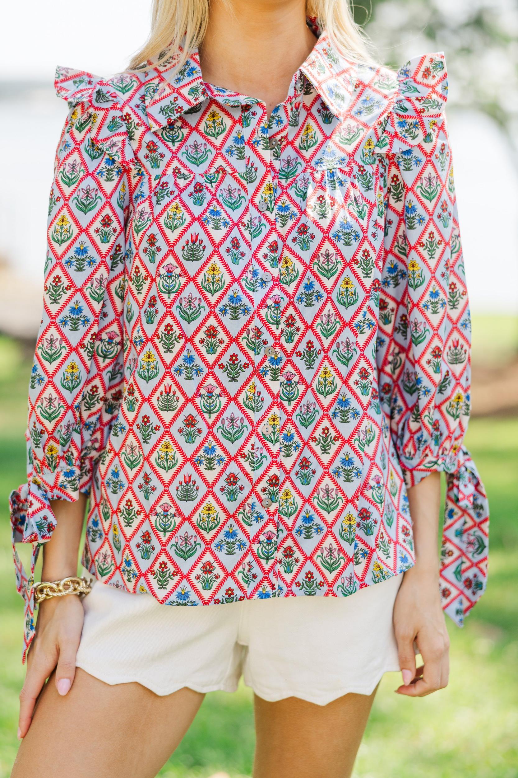 Sweet Thoughts Blue Ditsy Floral Blouse Female Product Image