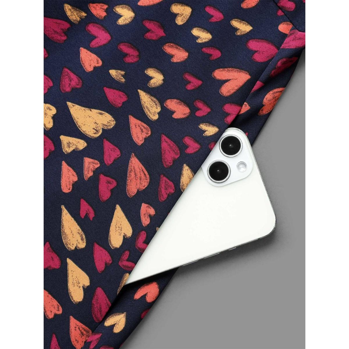 Plus Size Multi-Color Hearts Pattern Stretchy Waist Dress Indigo Women Elegant Gathered V-neck Long Sleeve Curvy BloomChic 18-20/2X Product Image