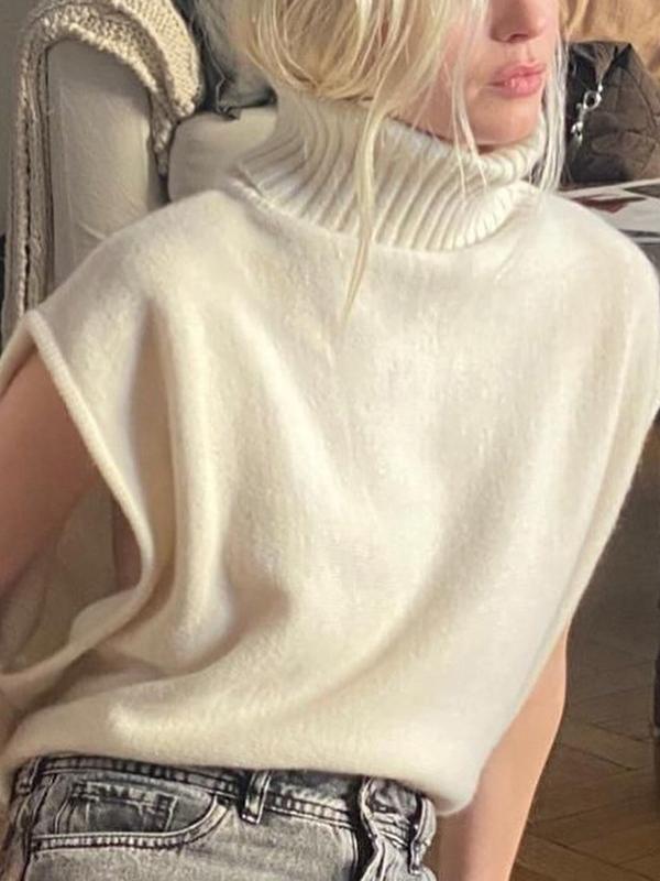 Solid High Neck Loose Sweater Vest Product Image