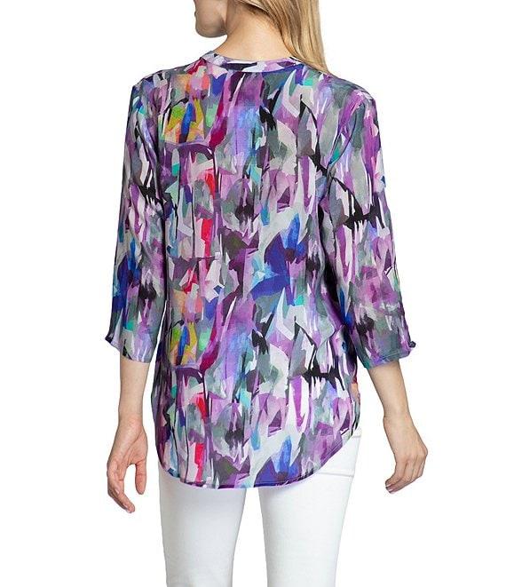 APNY Printed Mandarin Collar Neckline 3/4 Sleeve Blouse Product Image